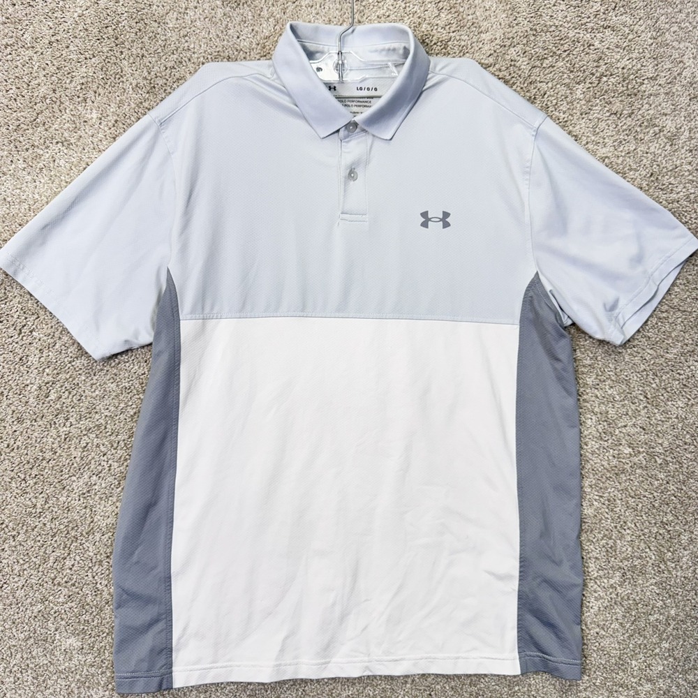 Under Armour Polo Mens Large The Performance Polo Grey Colorblock EUC